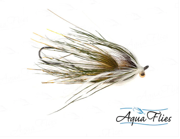 AQUA FLIES Stu's Ostrich Mini-Intruder Olive/White (PB3E)